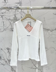 MiuMiu/26 New Early Autumn V-Neck Soft Curved Top