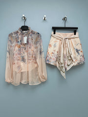 zimmermann/26 New Style Watercolor Floral Print Chiffon Top + Shorts Set for Sale