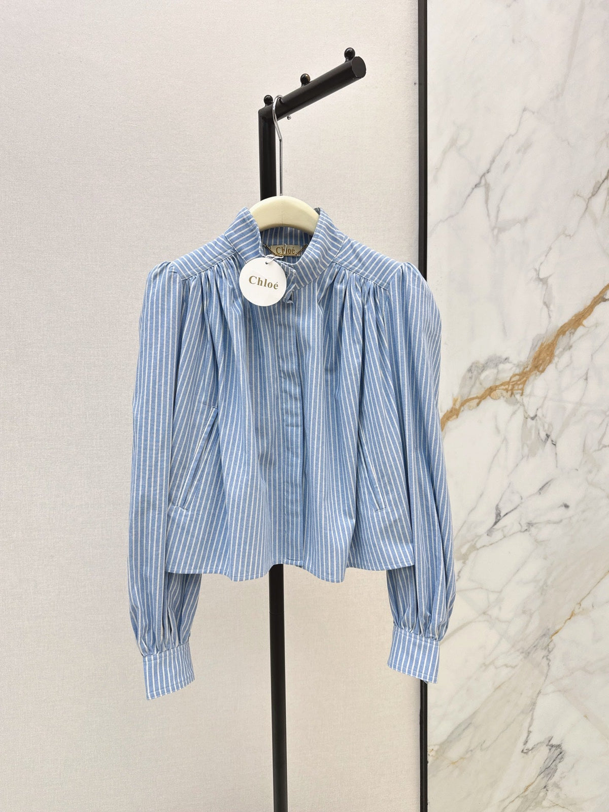 Chloé / 26 Early Autumn Latest Stand Collar Pleated Design Striped Shirt