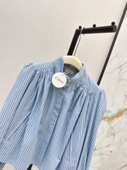 Chloé / 26 Early Autumn Latest Stand Collar Pleated Design Striped Shirt