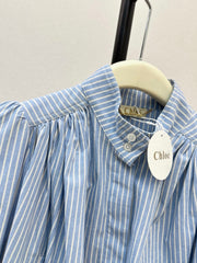 Chloé / 26 Early Autumn Latest Stand Collar Pleated Design Striped Shirt