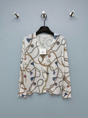 Hermès/26 New Equestrian-Style Lightweight V-Neck Knit Cardigan
