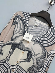 Hermès/26 New Equestrian-Style Lightweight V-Neck Knit Cardigan