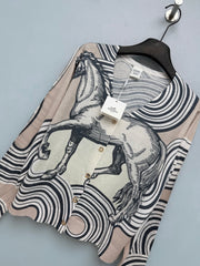 Hermès/26 New Equestrian-Style Lightweight V-Neck Knit Cardigan