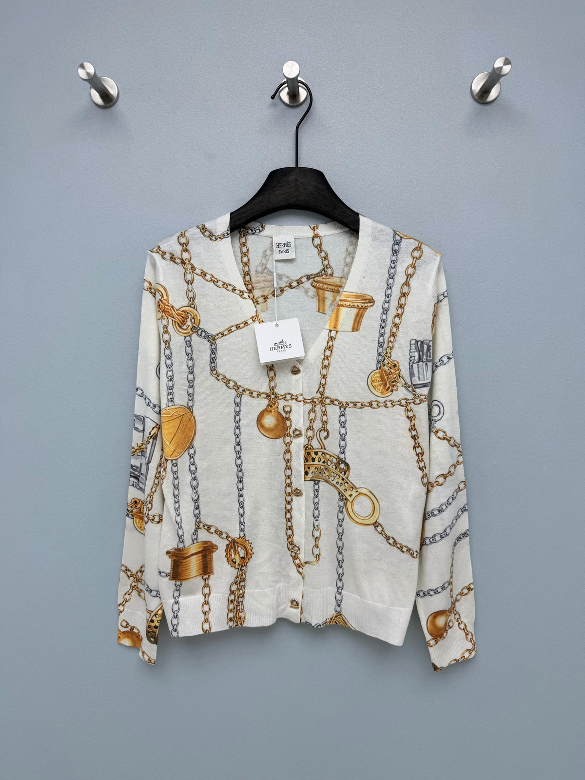 Hermès/26 New Equestrian-Style Lightweight V-Neck Knit Cardigan