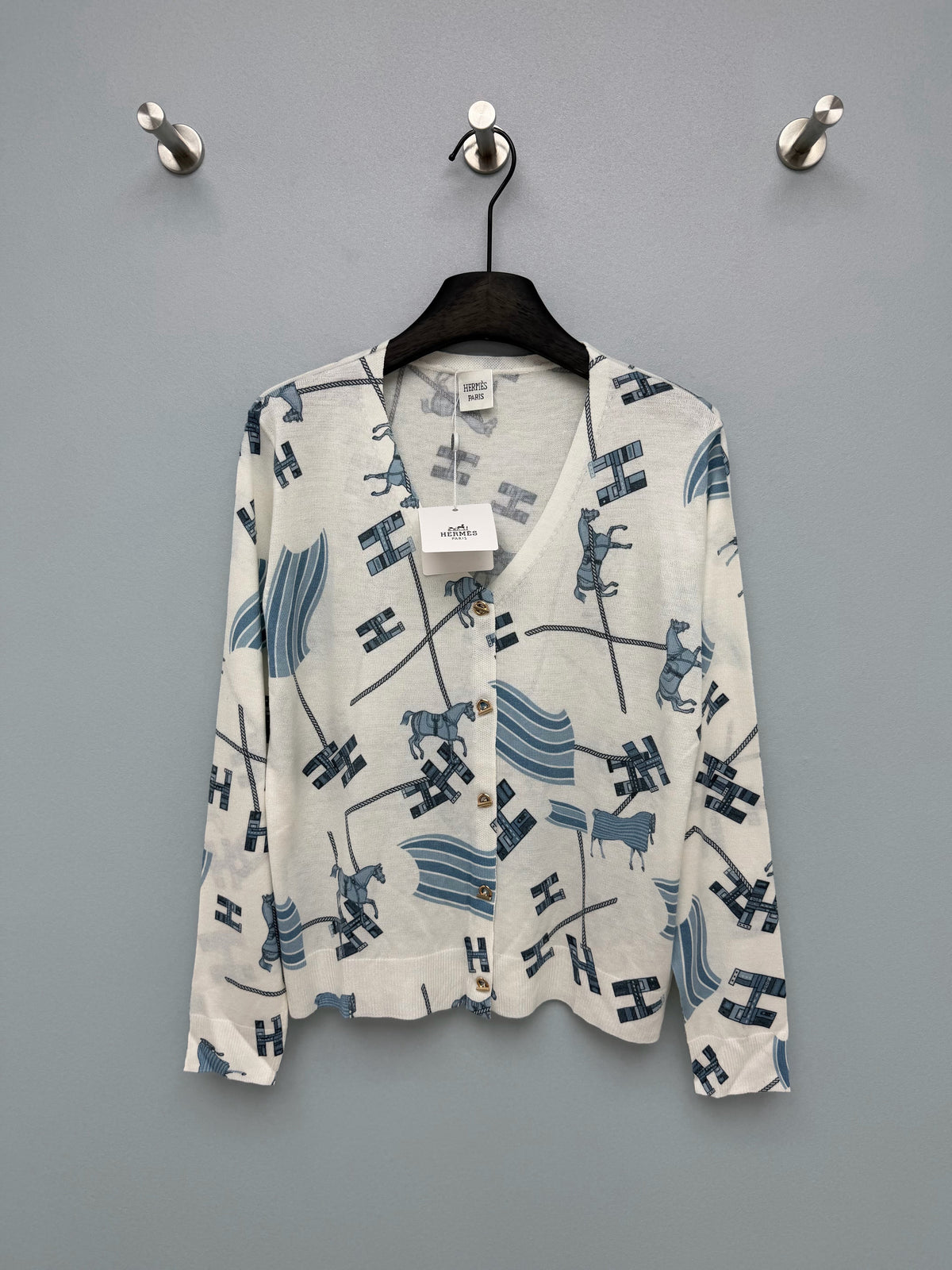 Hermès/26 New Equestrian-Style Lightweight V-Neck Knit Cardigan