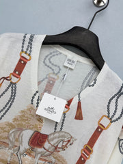 Hermes/26 New Equestrian-Style Lightweight V-Neck Knit Cardigan