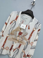 Hermes/26 New Equestrian-Style Lightweight V-Neck Knit Cardigan