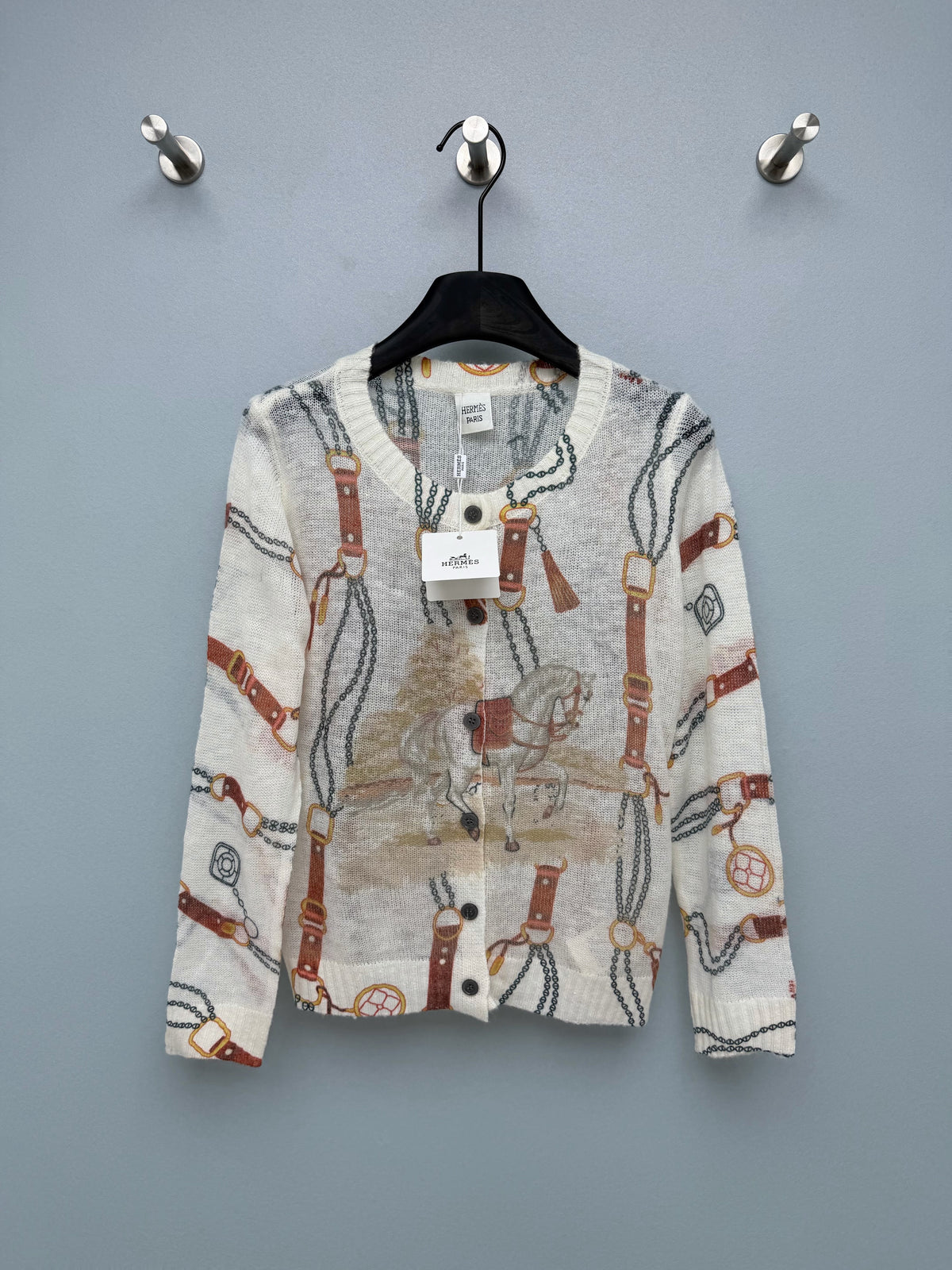 Hermès/26 New Equestrian-Style Lightweight V-Neck Knit Cardigan