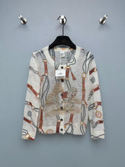 Hermès/26 New Equestrian-Style Lightweight V-Neck Knit Cardigan