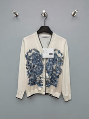Dior / New Blue Butterfly Floral Satin Paneled Cardigan