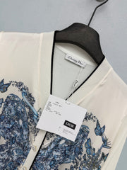 Dior / New Blue Butterfly Floral Satin Paneled Cardigan