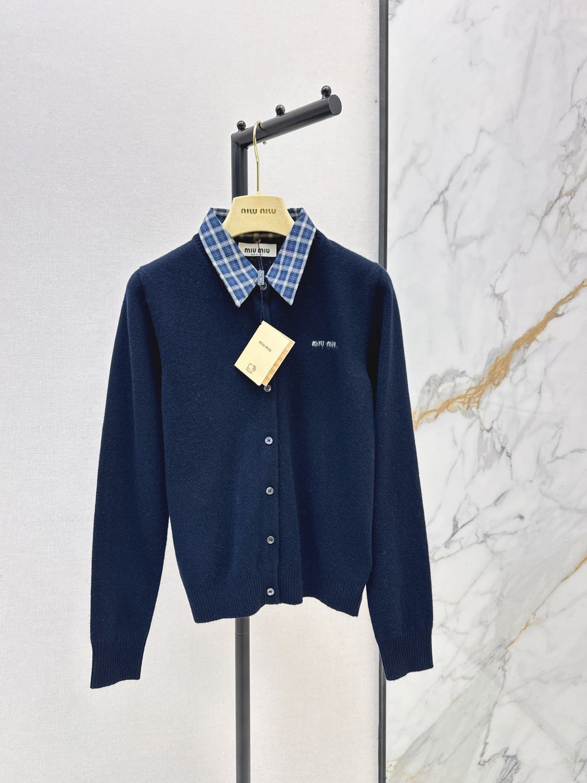 MiuMiu/26 Early Autumn Latest College Style Two-in-One Look Cashmere Knit Cardigan