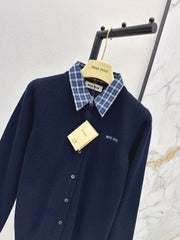 MiuMiu/26 Early Autumn Latest College Style Two-in-One Look Cashmere Knit Cardigan
