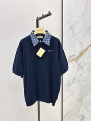 MiuMiu/26 Early Autumn Latest College-Style Two-in-One Look Cashmere Sweater