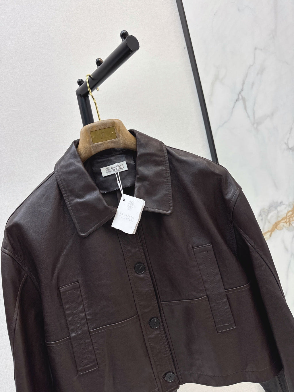 Brunello Cucinelli/26Latest Early-Autumn Cropped Lapel Leather Jacket