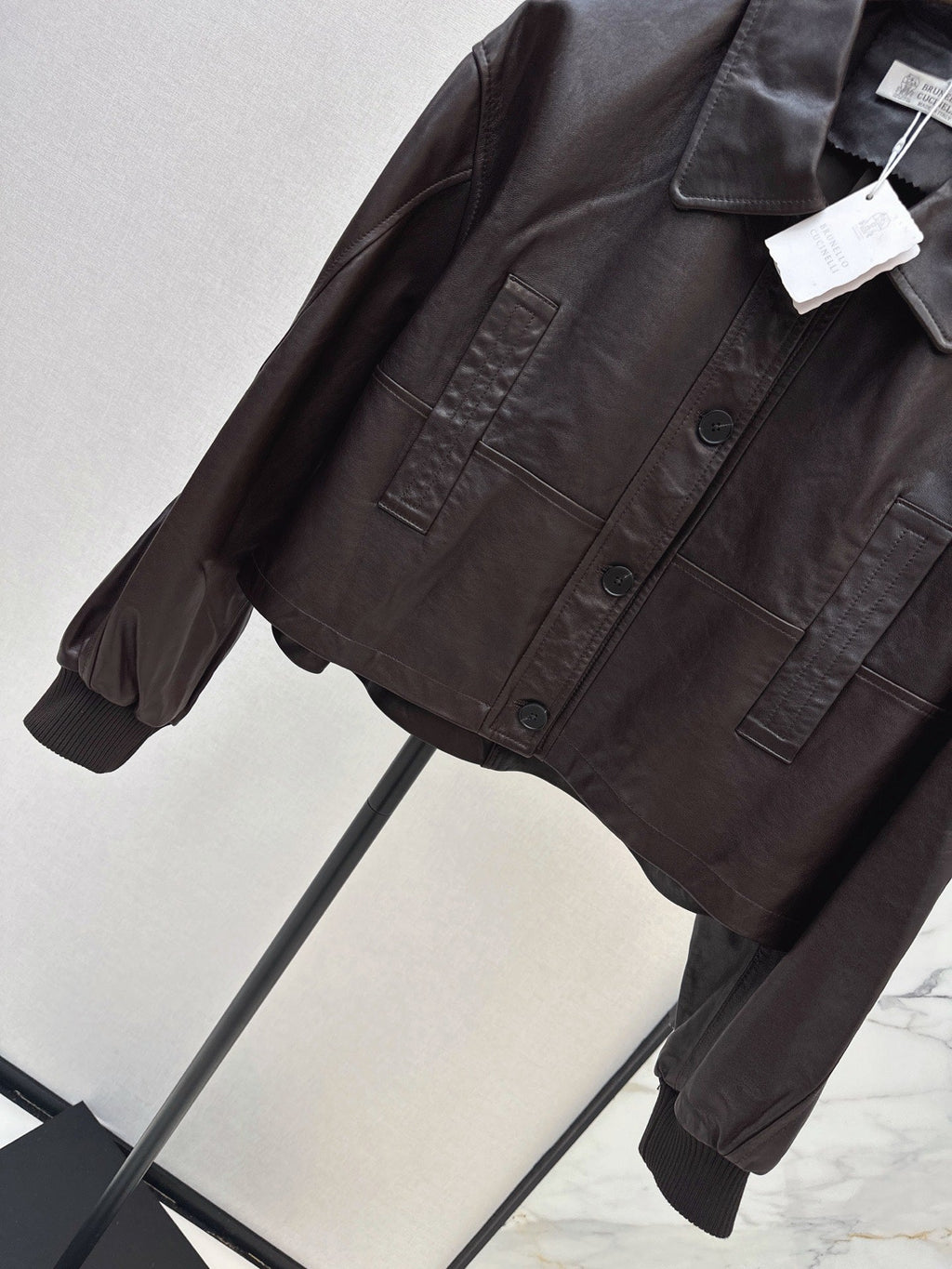 Brunello Cucinelli/26Latest Early-Autumn Cropped Lapel Leather Jacket