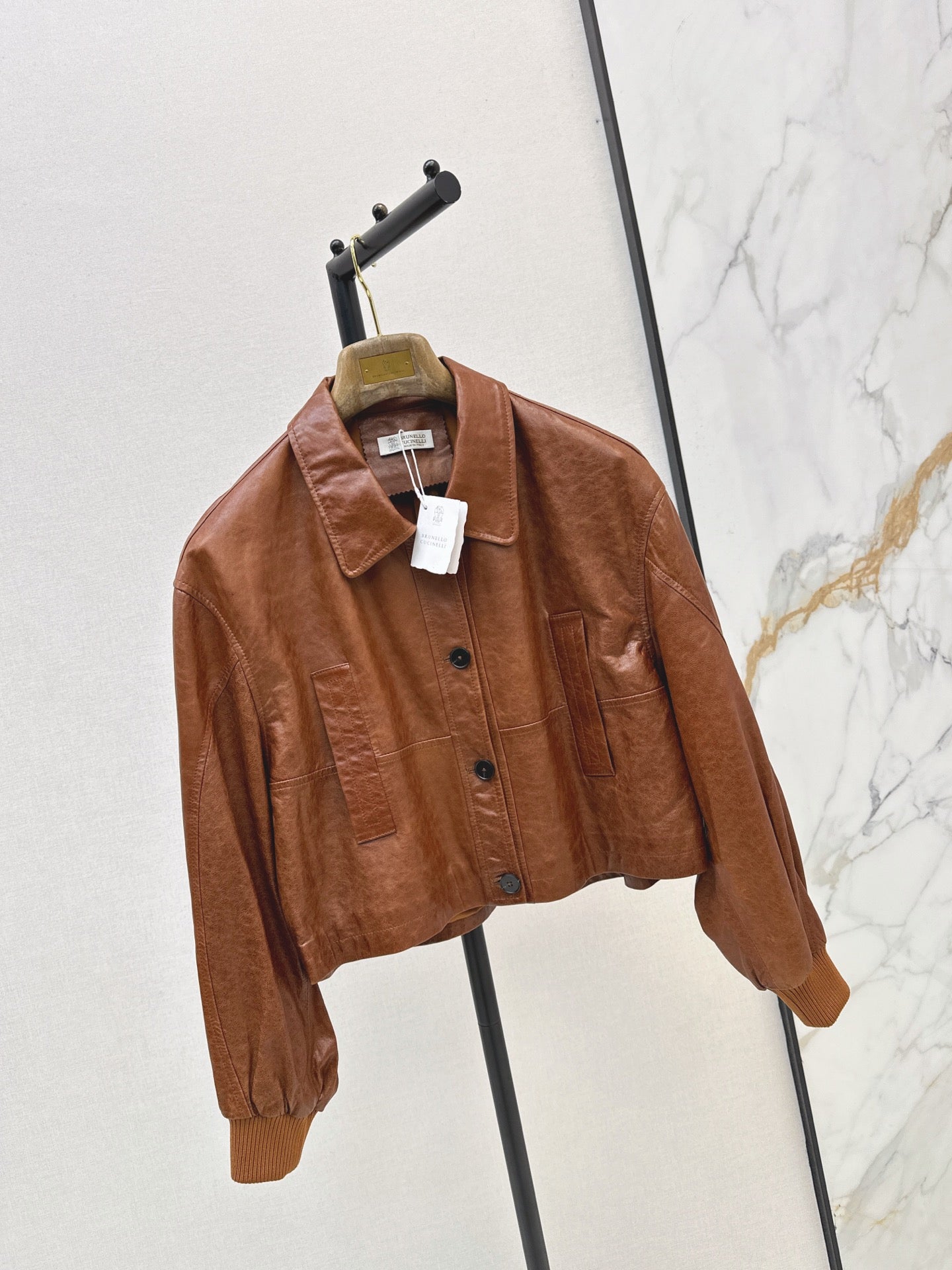 Brunello Cucinelli/26Latest Early-Autumn Cropped Lapel Leather Jacket