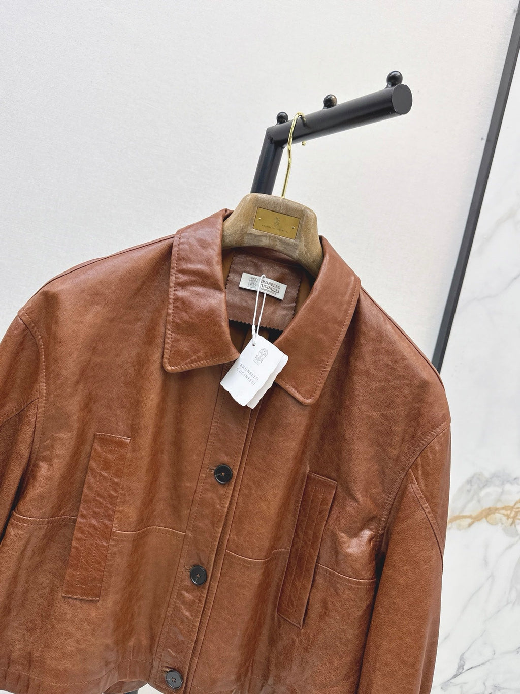 Brunello Cucinelli/26Latest Early-Autumn Cropped Lapel Leather Jacket