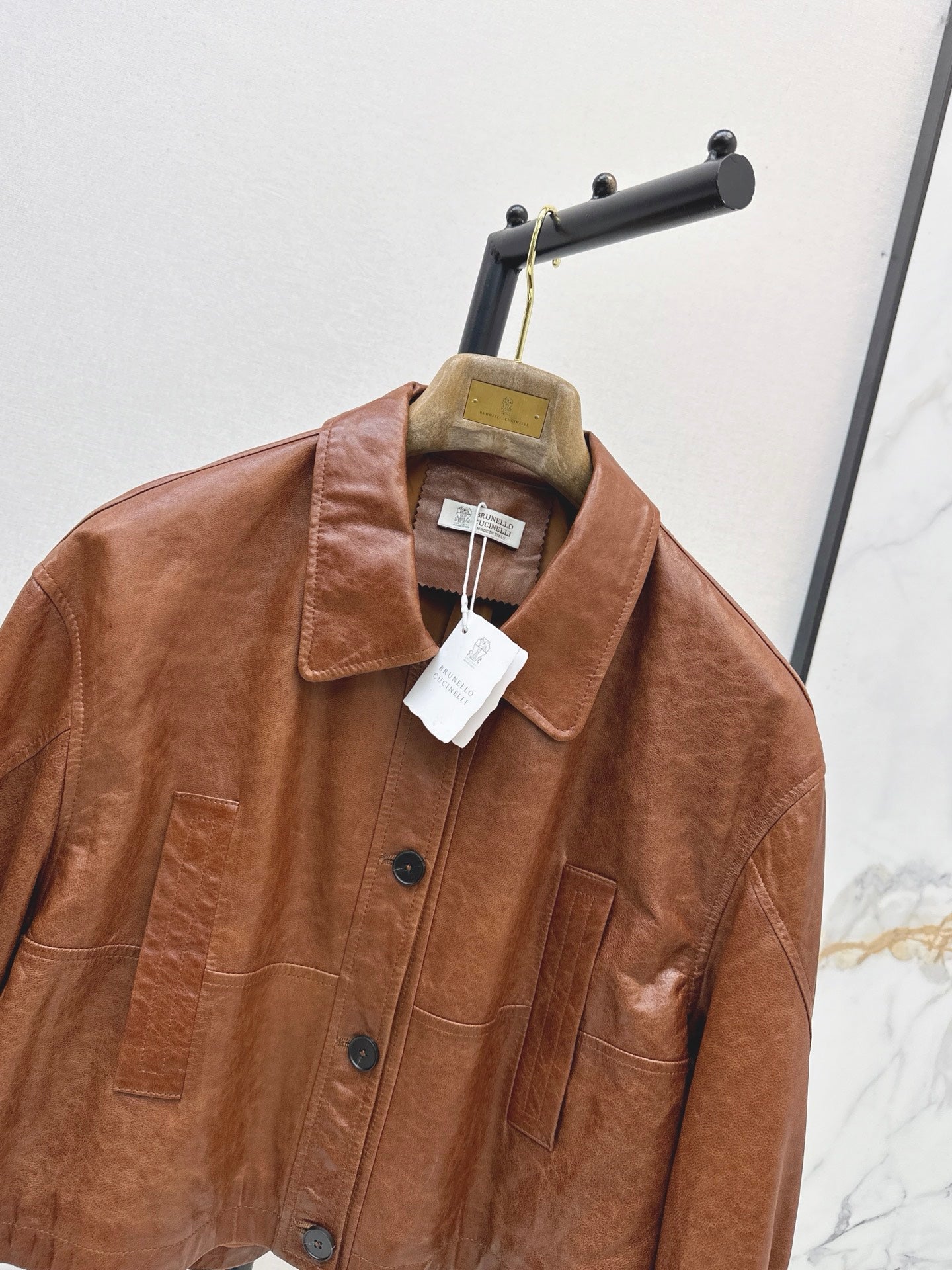 Brunello Cucinelli/26Latest Early-Autumn Cropped Lapel Leather Jacket