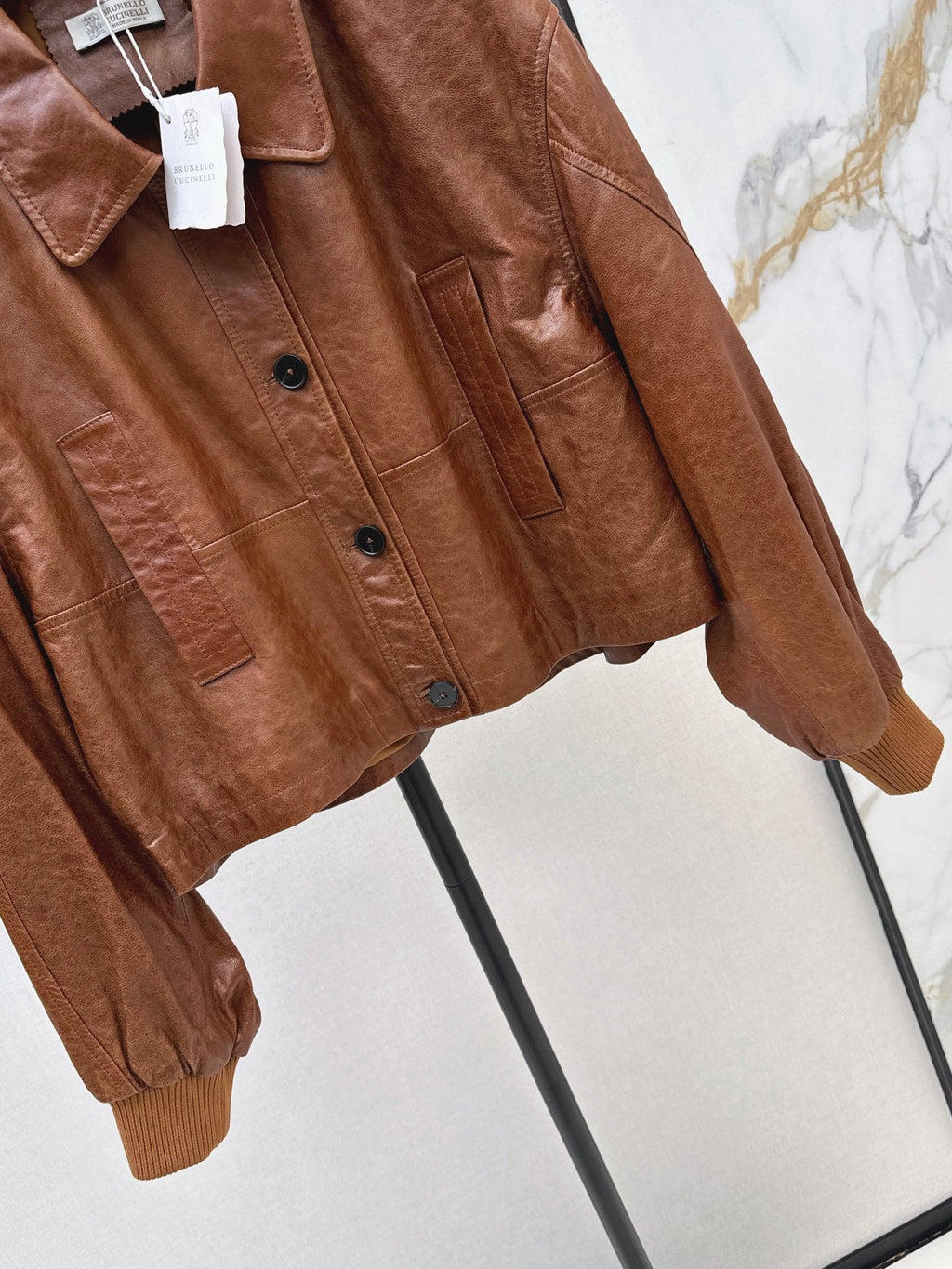 Brunello Cucinelli/26Latest Early-Autumn Cropped Lapel Leather Jacket