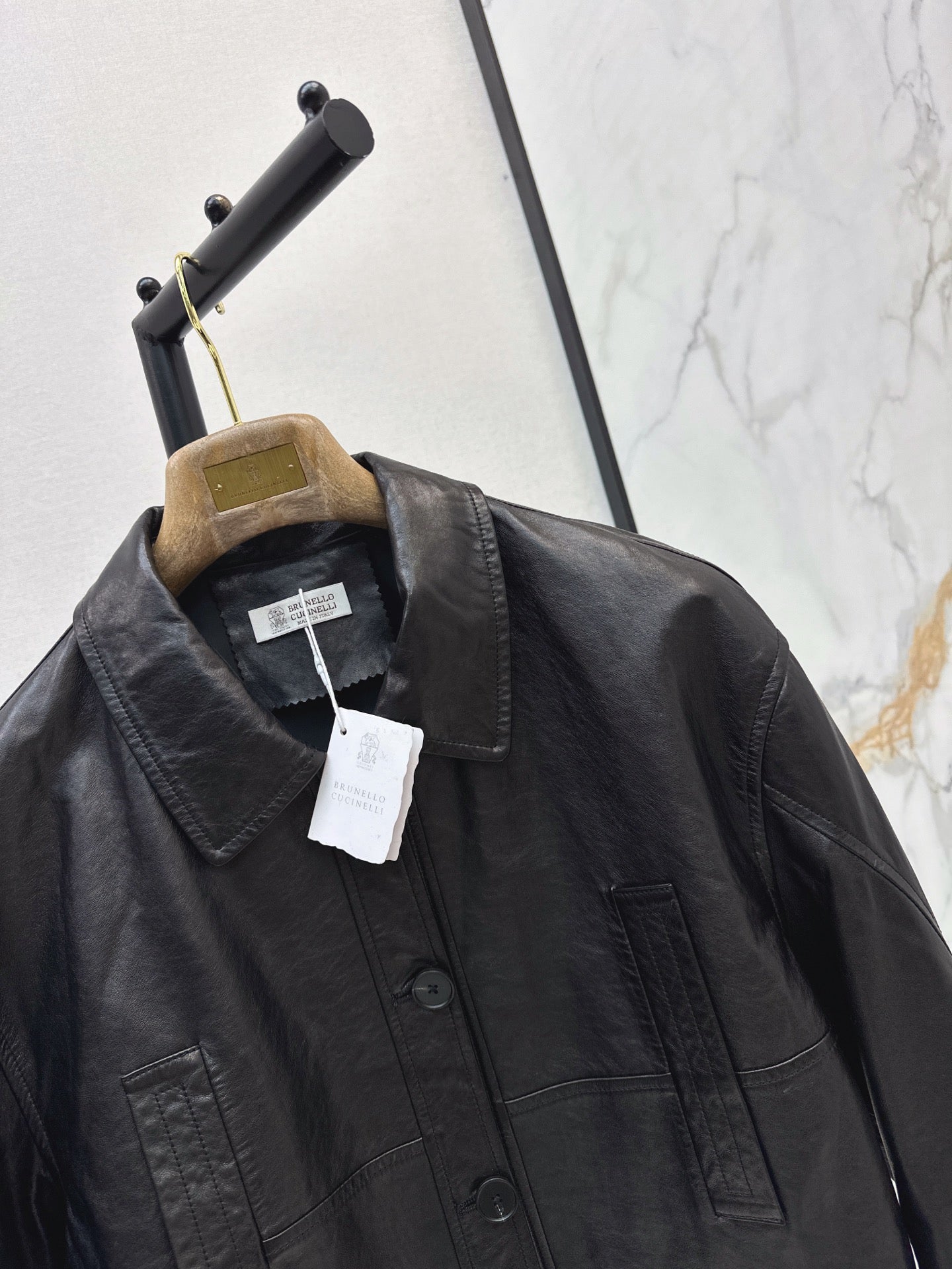 Brunello Cucinelli/26Latest Early-Autumn Cropped Lapel Leather Jacket