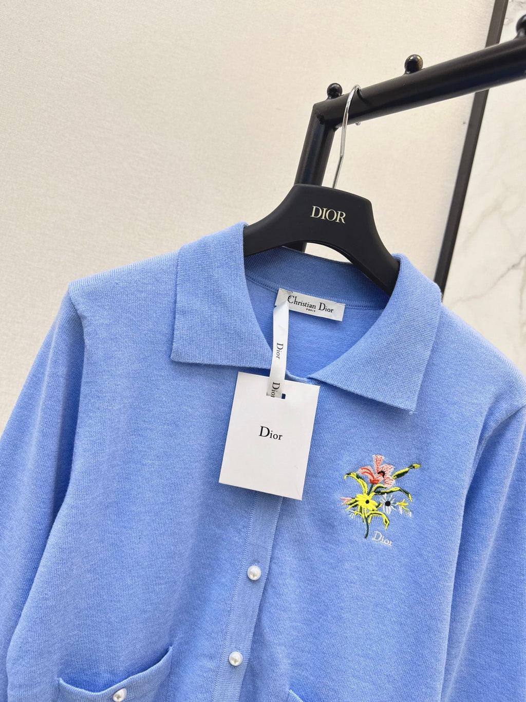 dior/26New Early Autumn Collared Long-Sleeve Knit Cardigan