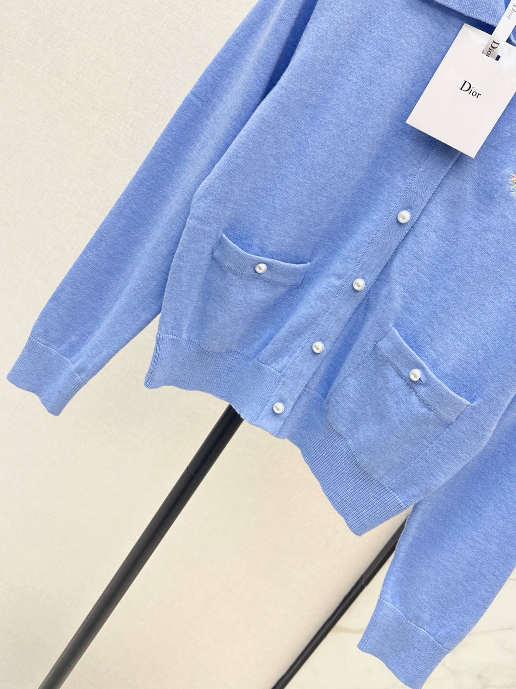 dior/26New Early Autumn Collared Long-Sleeve Knit Cardigan