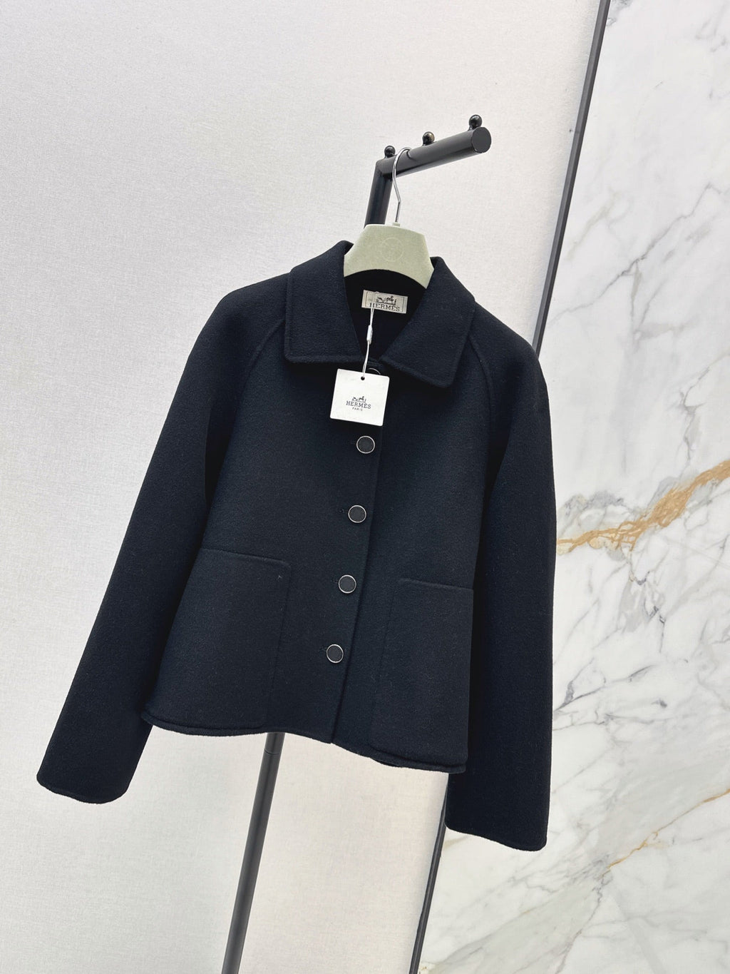 Hermes/26New Early Autumn Collared Wool Coat