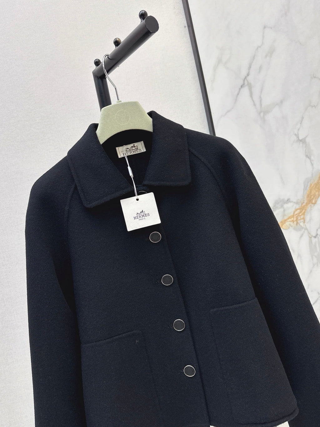 Hermes/26New Early Autumn Collared Wool Coat