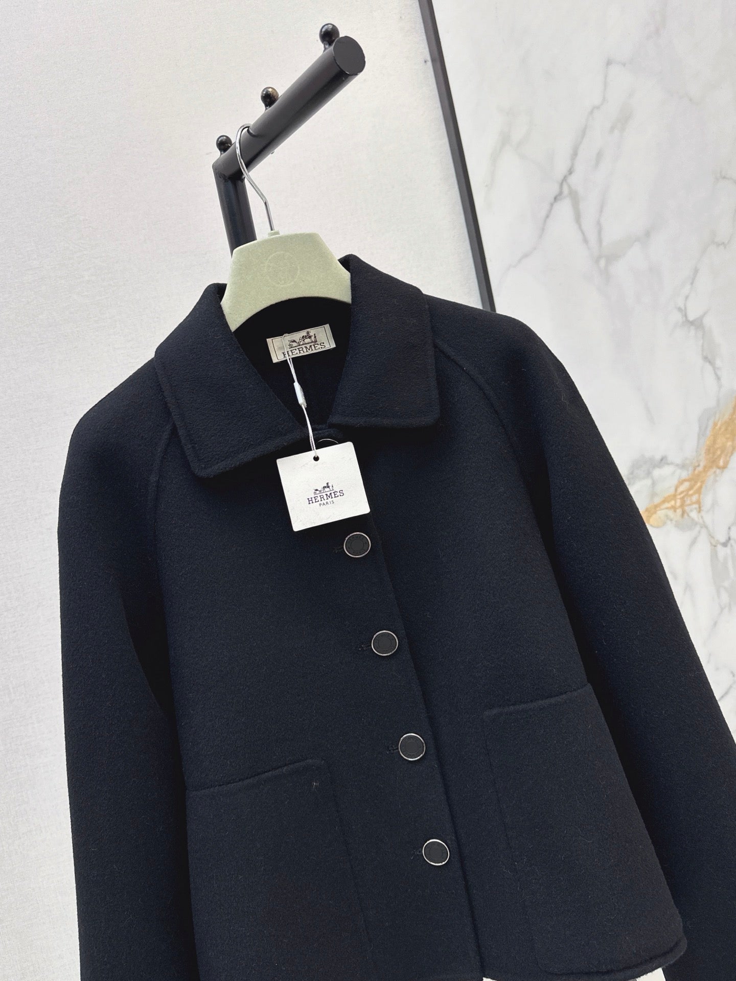 Hermes/26New Early Autumn Collared Wool Coat