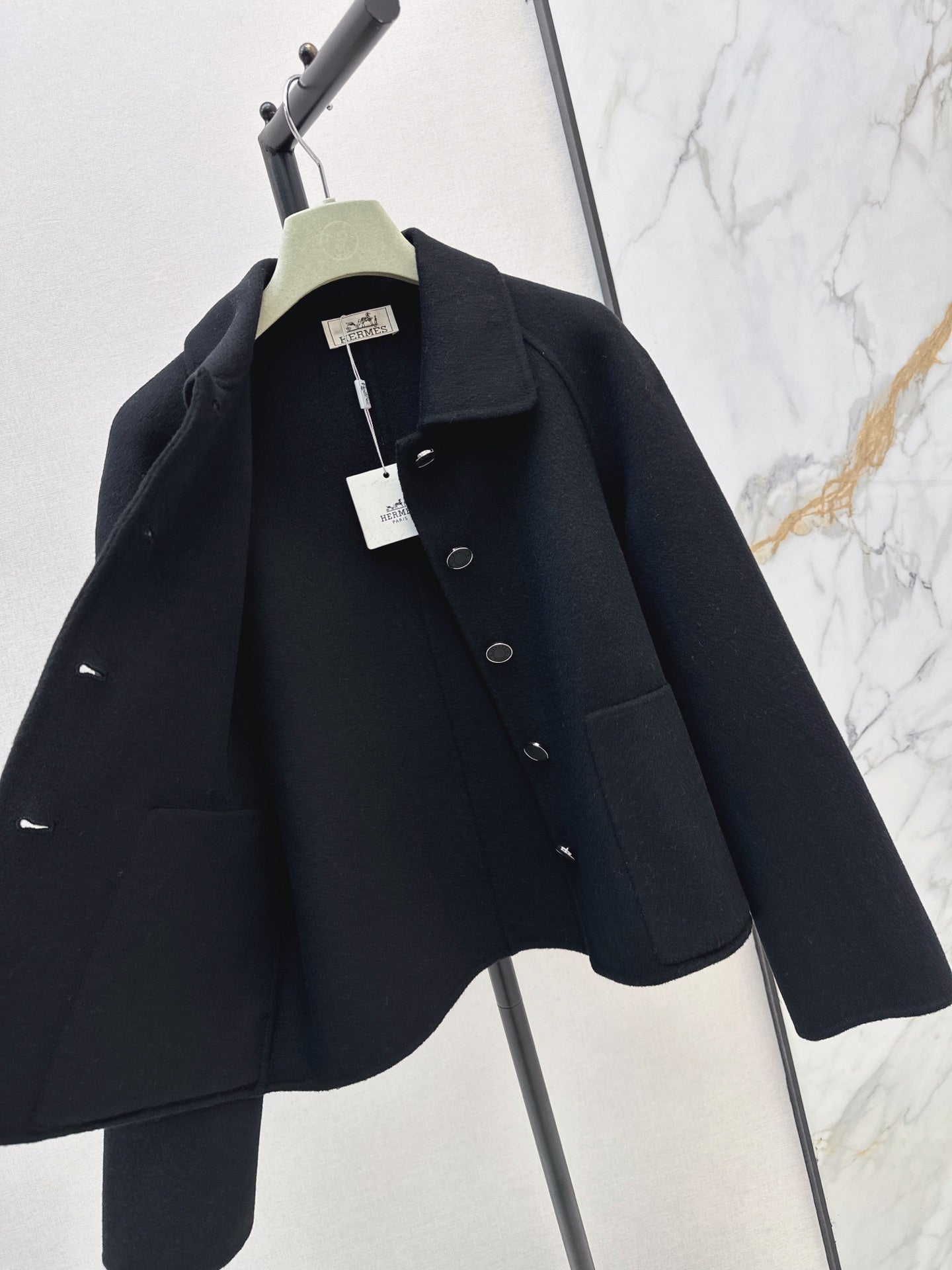 Hermes/26New Early Autumn Collared Wool Coat