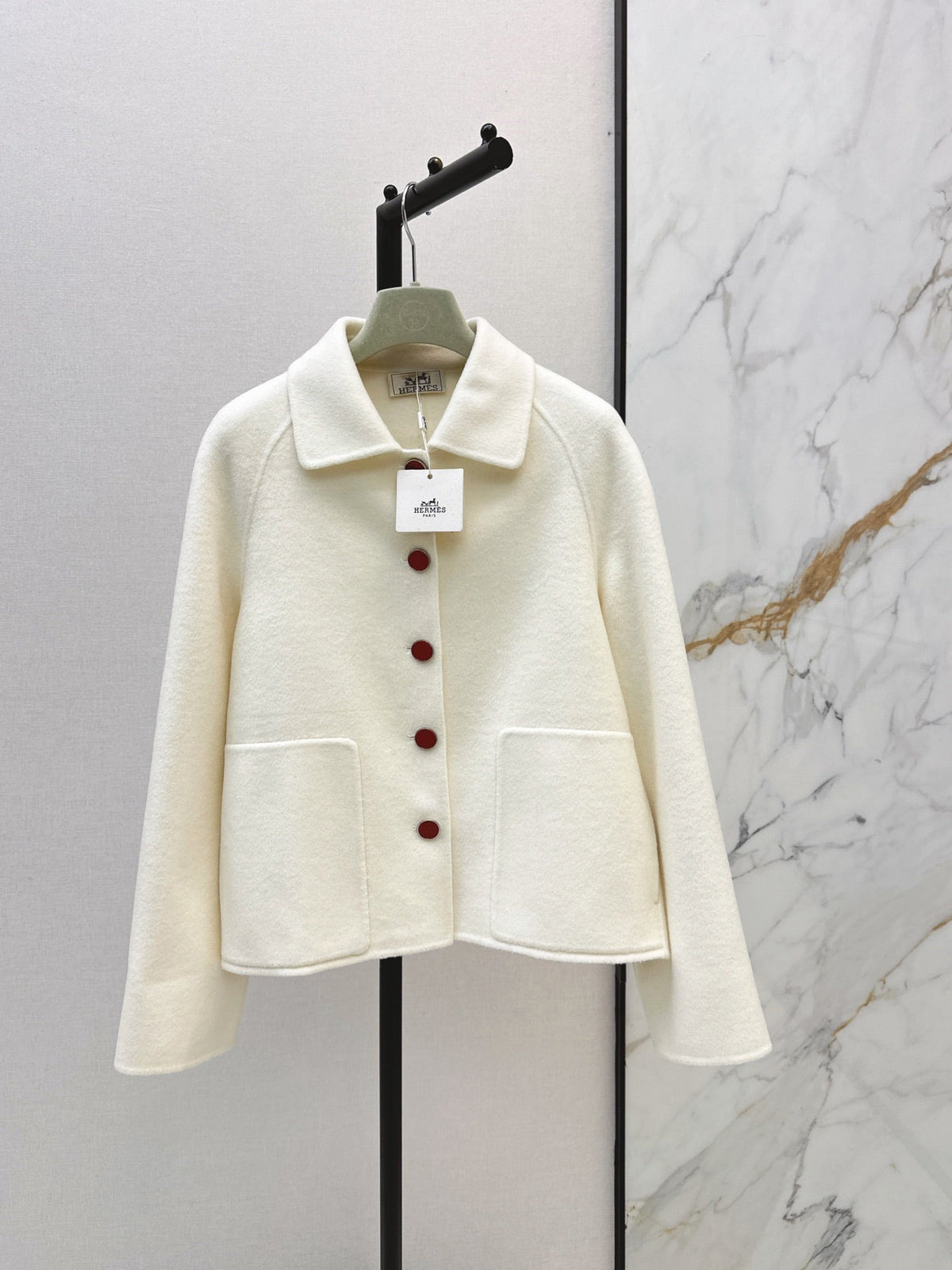 Hermes/26New Early Autumn Collared Wool Coat