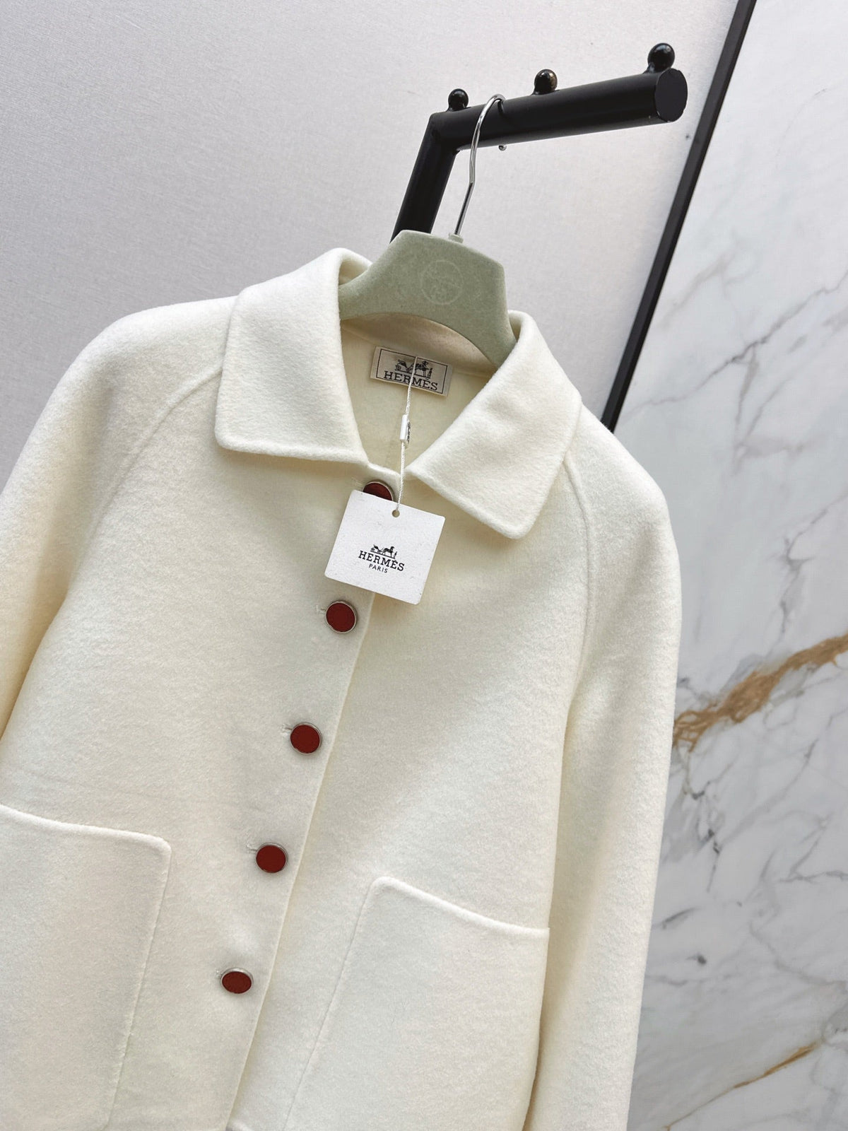 Hermes/26New Early Autumn Collared Wool Coat