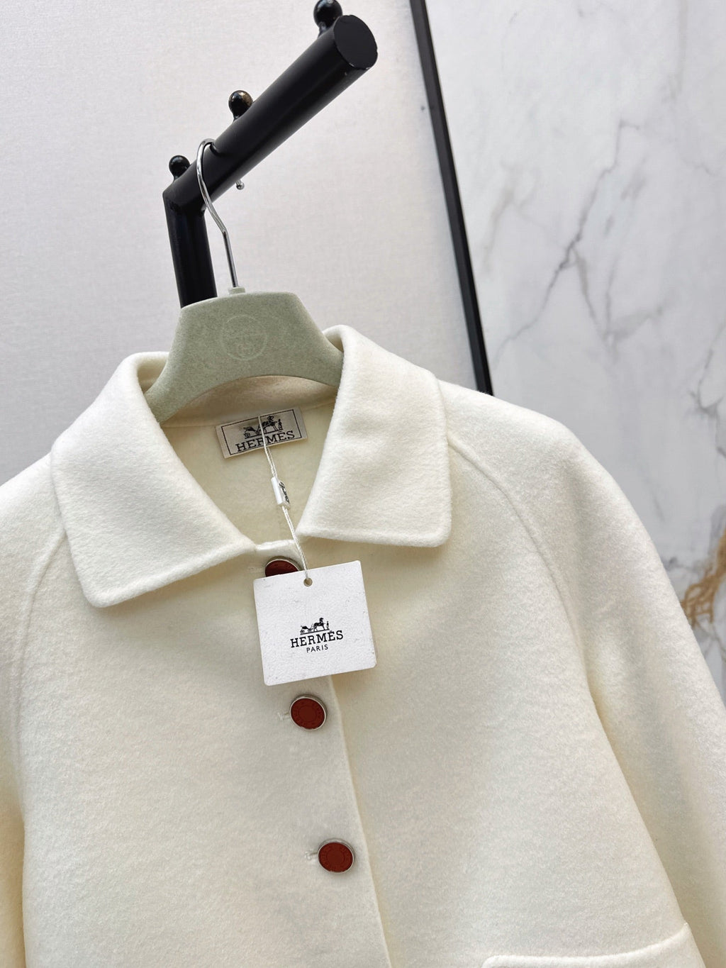 Hermes/26New Early Autumn Collared Wool Coat