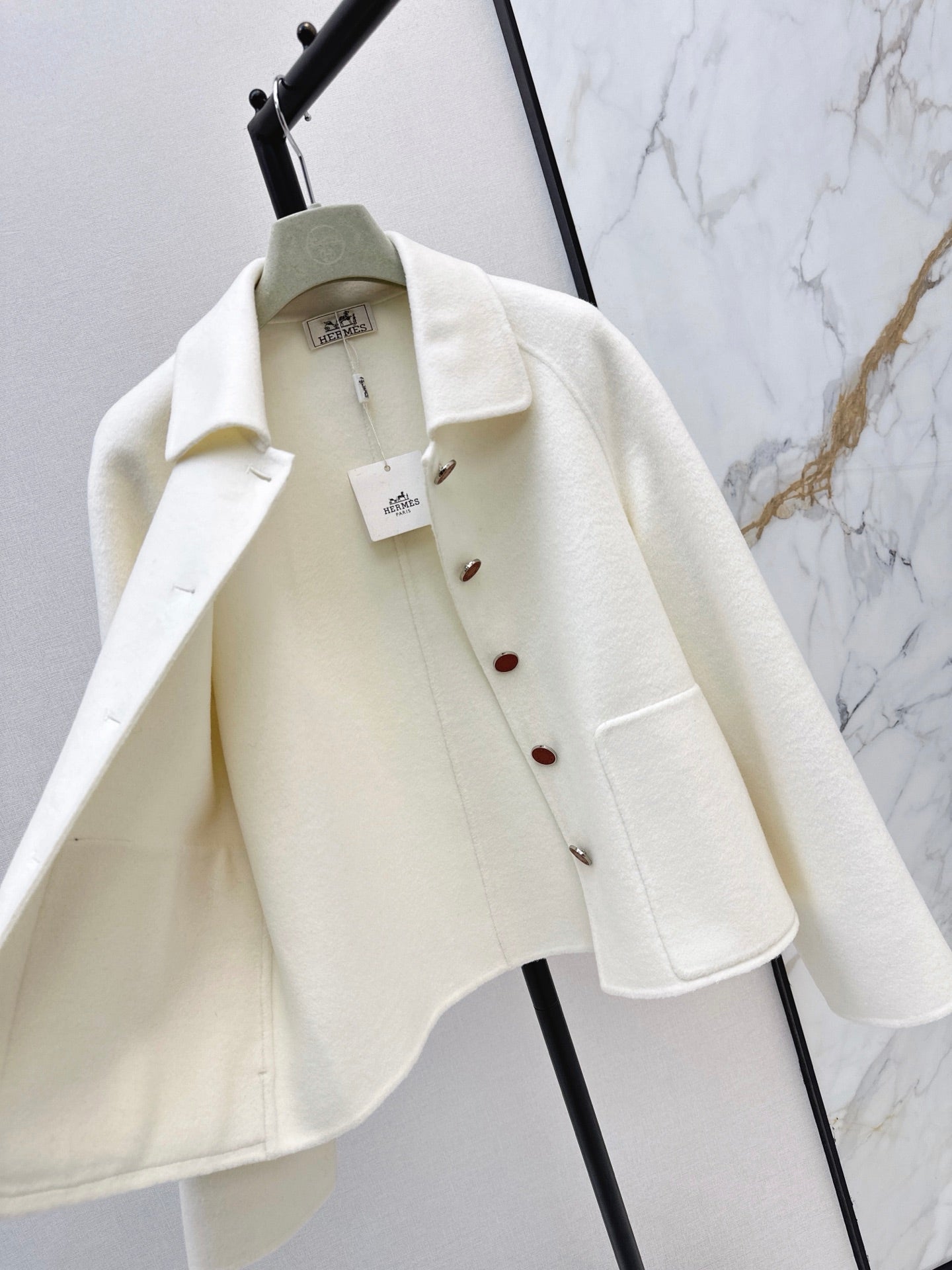 Hermes/26New Early Autumn Collared Wool Coat