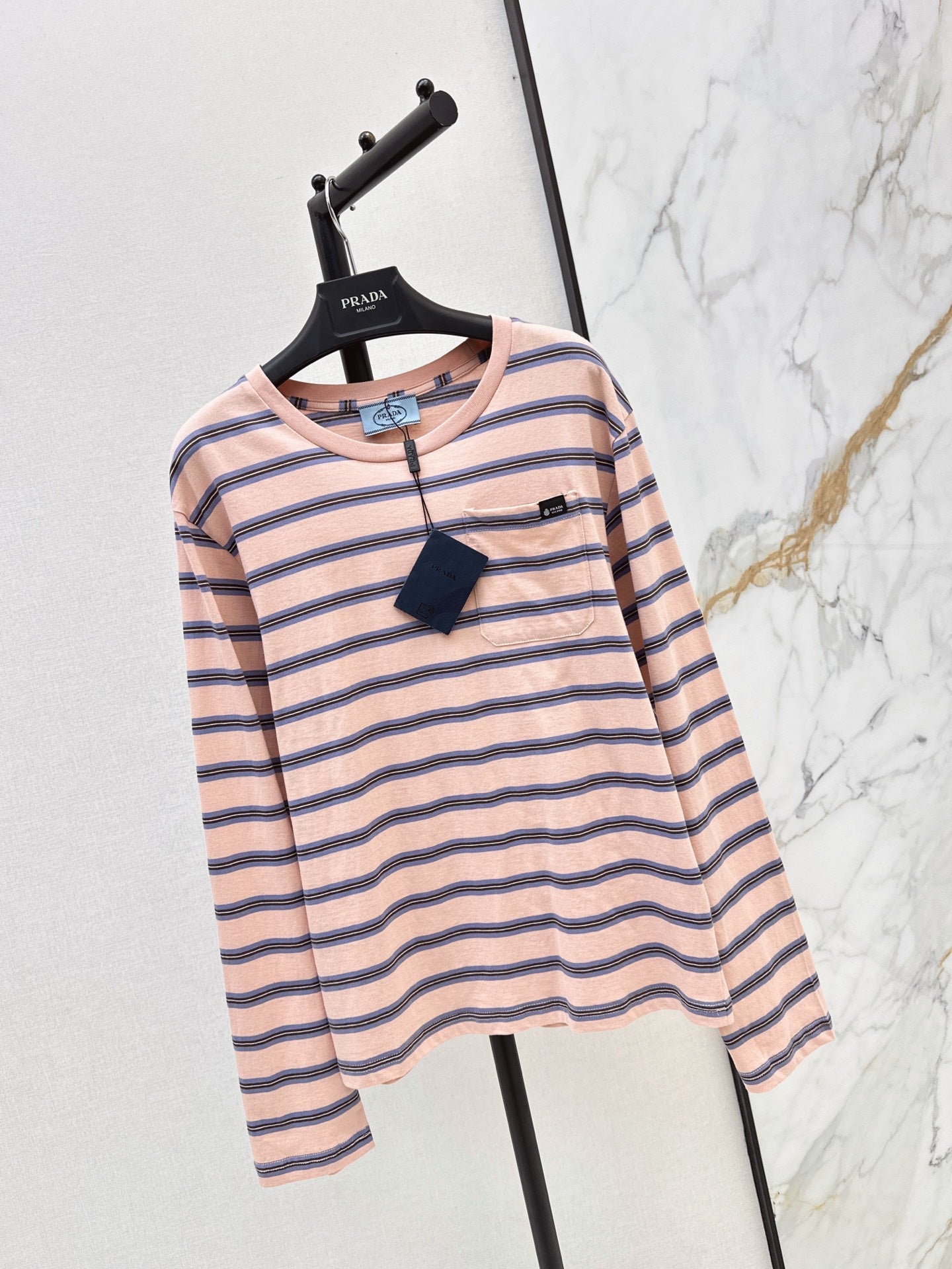 PRADA/26New Early Autumn Pink Striped Long-Sleeve Top