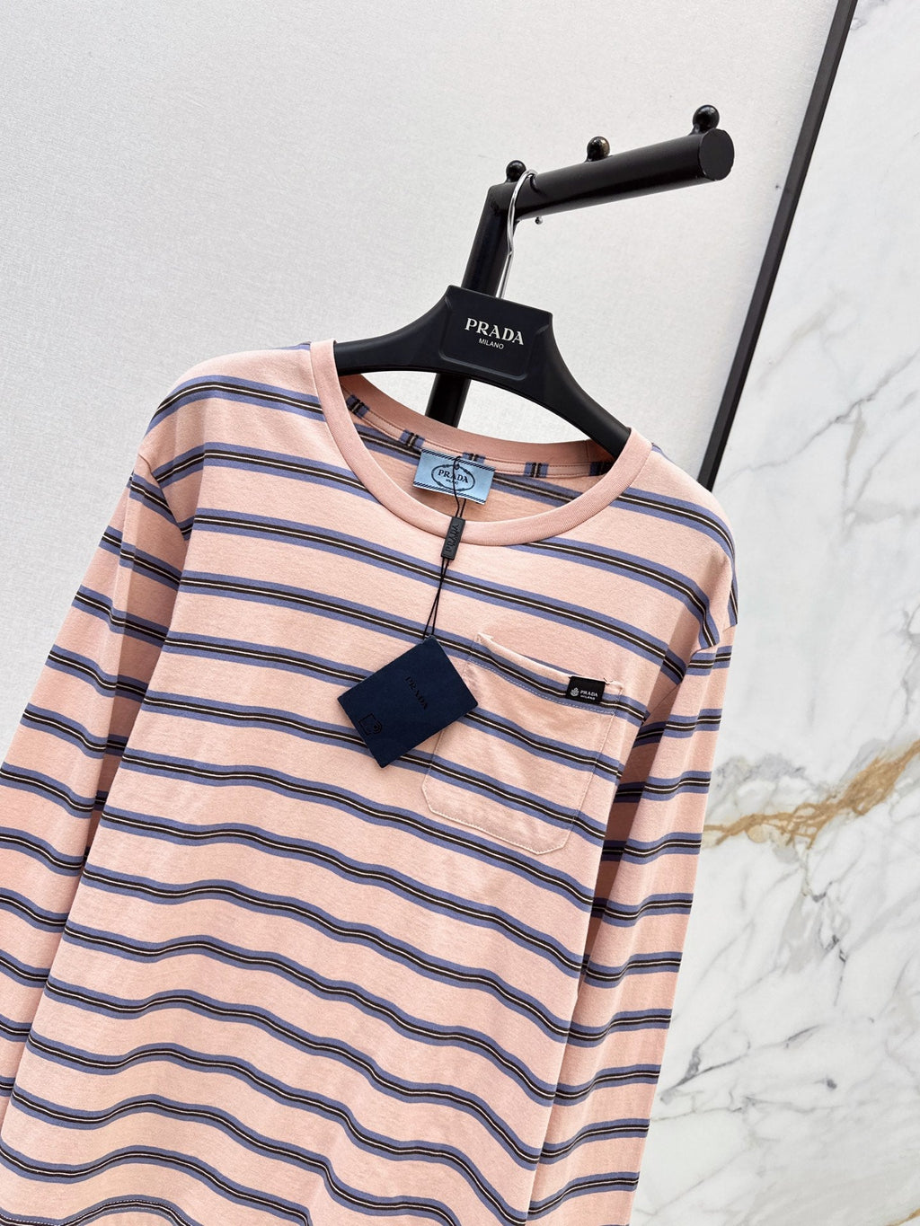 PRADA/26New Early Autumn Pink Striped Long-Sleeve Top