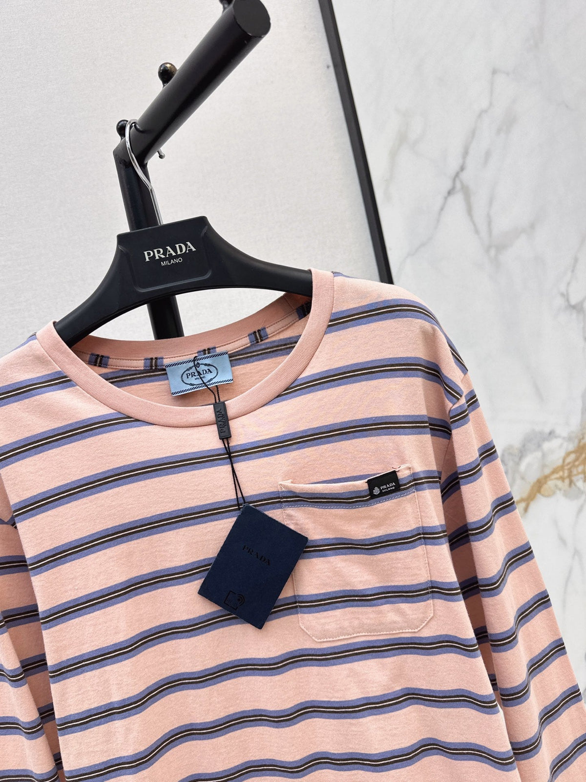 PRADA/26New Early Autumn Pink Striped Long-Sleeve Top