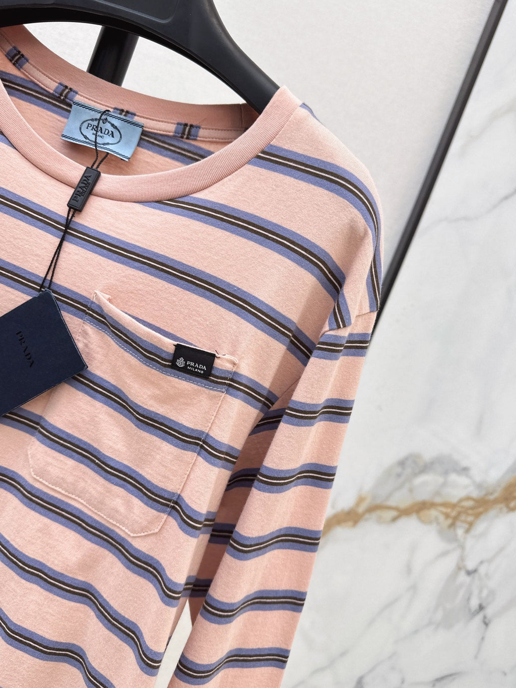 PRADA/26New Early Autumn Pink Striped Long-Sleeve Top