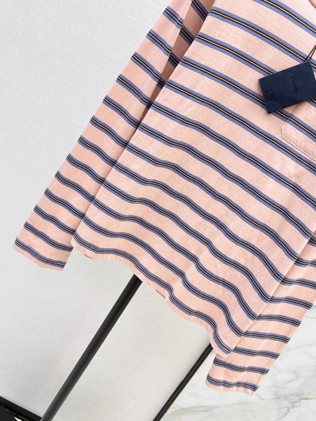 PRADA/26New Early Autumn Pink Striped Long-Sleeve Top
