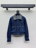 Prada/26Latest Style Leather Collar Denim Jacket