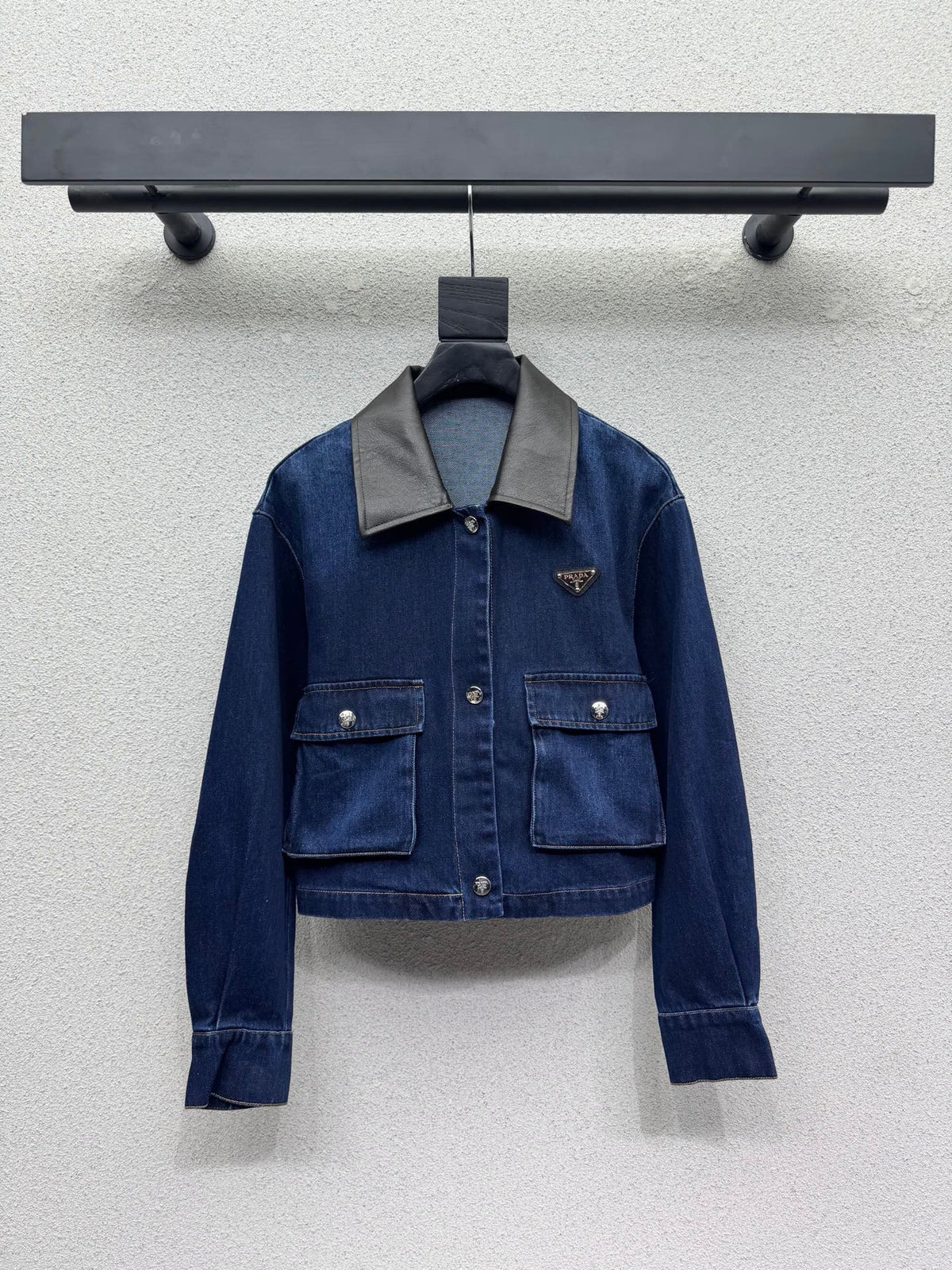 Prada/26Latest Style Leather Collar Denim Jacket