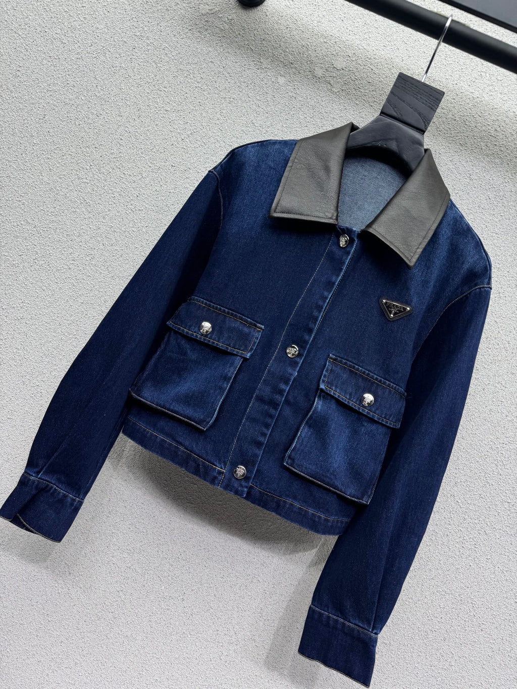 Prada/26Latest Style Leather Collar Denim Jacket
