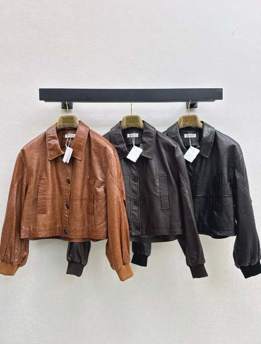 Brunello Cucinelli/26Latest Early-Autumn Cropped Lapel Leather Jacket