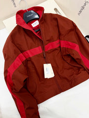 Burgundy Color-Blocked Stand-Up Collar Windbreaker