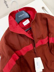 Burgundy Color-Blocked Stand-Up Collar Windbreaker