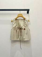 Hollow-out cotton-linen camisole