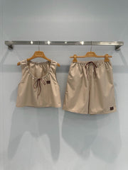 Khaki drawstring shorts + vest set