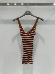 Lace-trimmed striped vest